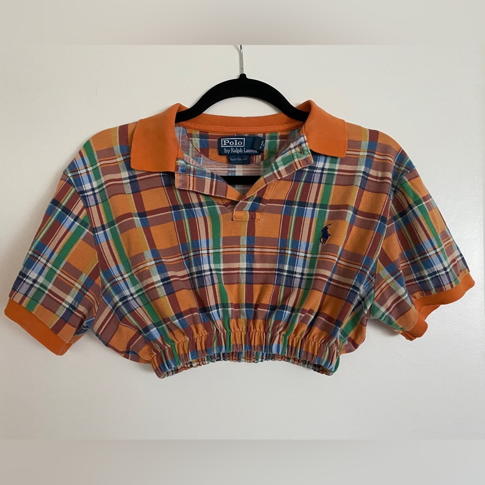 Vintage Polo Ralph Lauren orange plaid reworked cropped top
